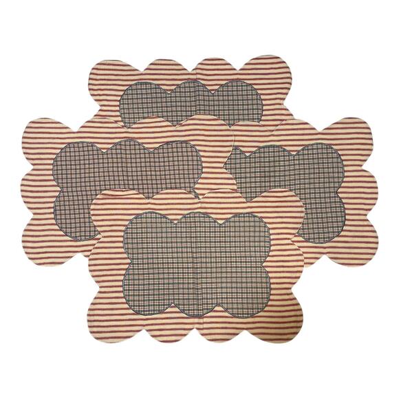 Set of 4 Summers Edge Placemat Set Red Blue Tan Country Picnic Scalloped Striped - Picture 12 of 12